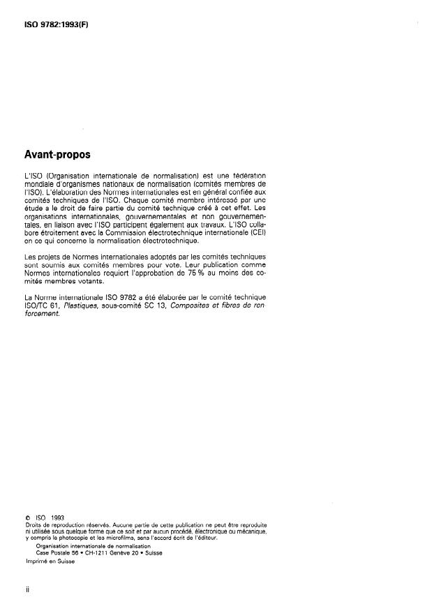 ISO 9782:1993 ISO 9782:1993 - Plastiques renforcés -- Compositions pour moulage et préimprégnés -- Détermination de la teneur apparente en matieres volatiles - Page 2 preview
