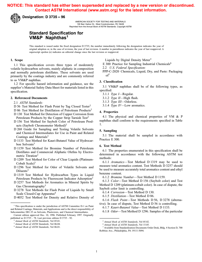 ASTM D3735-96 - Standard Specification for VM&P Naphthas