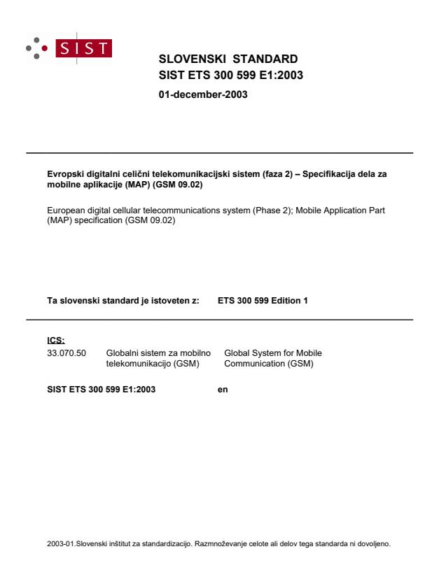 SIST ETS 300 599 E1:2003