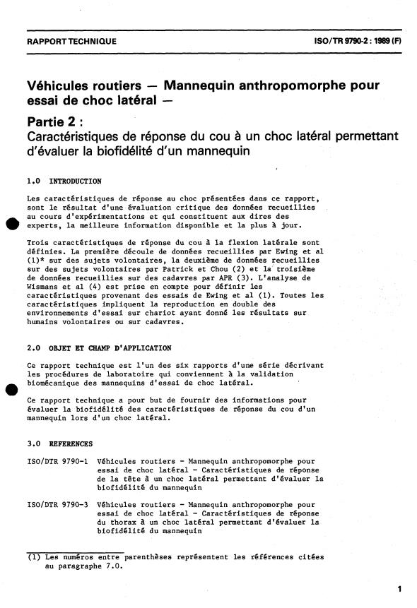 ISO/TR 9790-2:1989 - Véhicules routiers -- Mannequin anthropomorphe pour essai de choc latéral