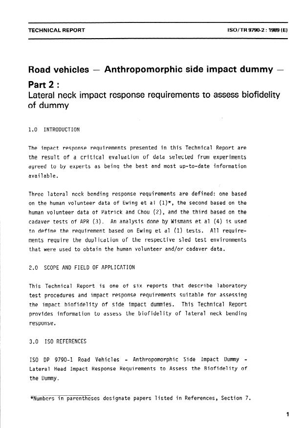 ISO/TR 9790-2:1989 - Road vehicles -- Anthropomorphic side impact dummy