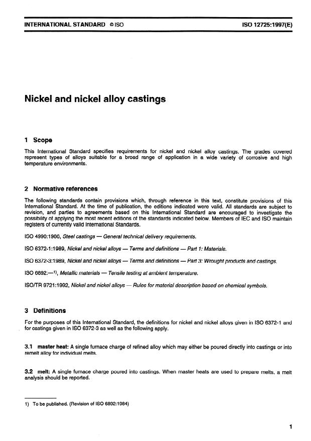 ISO 12725:1997 - Nickel and nickel alloy castings