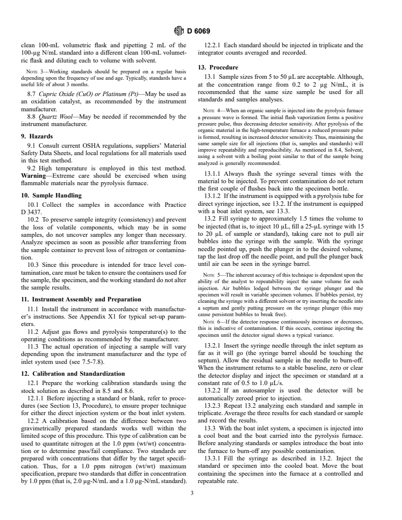 ASTM D6069-96 - Standard Test Method for Trace Nitrogen in Aromatic Hydrocarbons by Oxidative Combustion and Reduced Pressure Chemiluminescence Detection