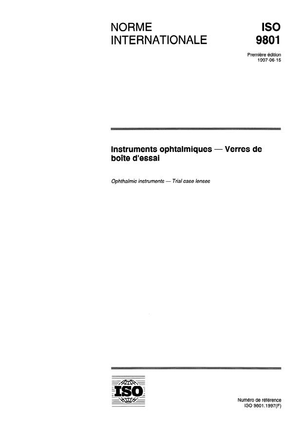 ISO 9801:1997 - Instruments ophtalmiques -- Verres de boîte d'essai