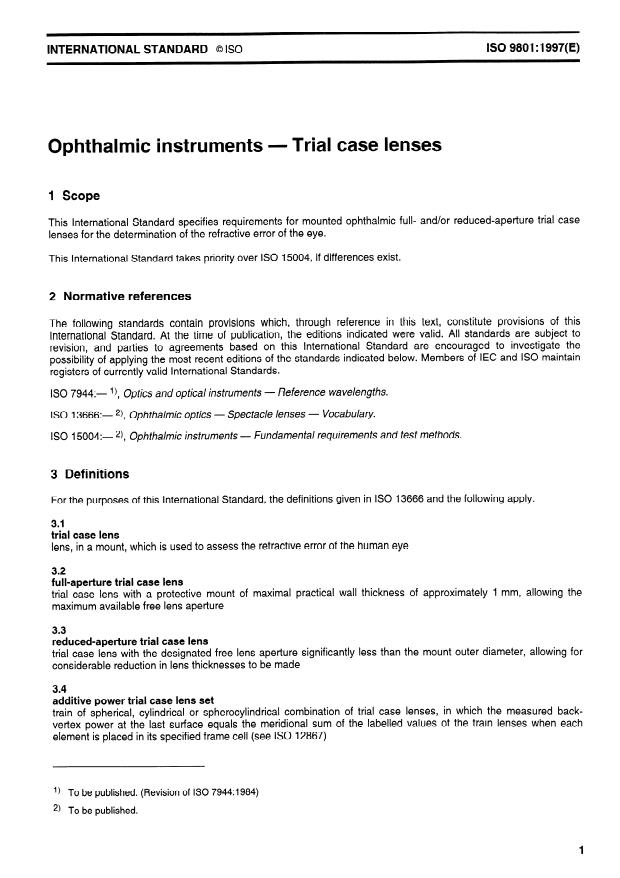 ISO 9801:1997 - Ophthalmic instruments -- Trial case lenses