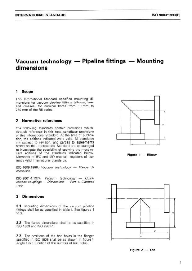 ISO 9803:1993 - Vacuum technology -- Pipeline fittings -- Mounting dimensions