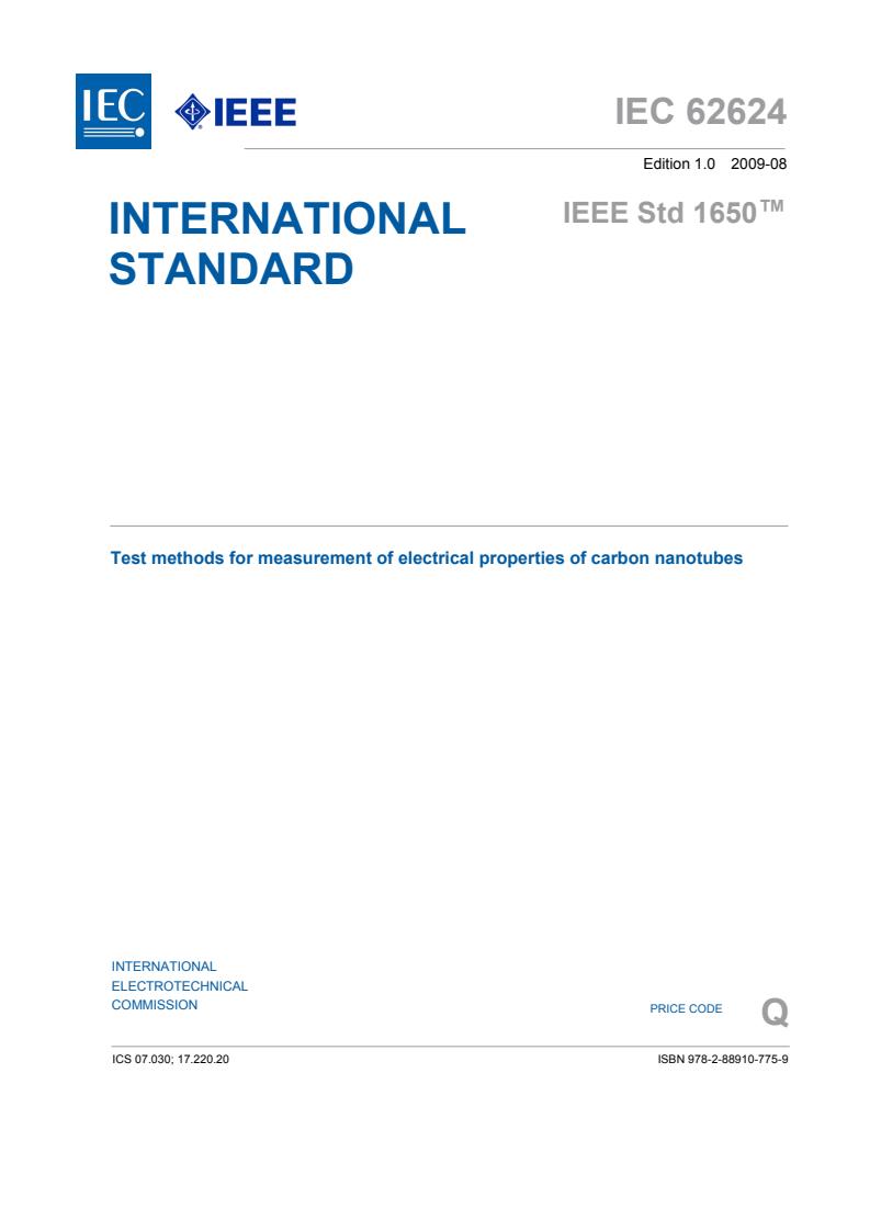 IEC 62624:2009 - Test methods for measurement of electrical properties of carbon nanotubes