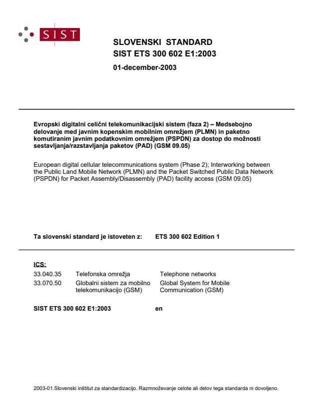 SIST ETS 300 602 E1:2003