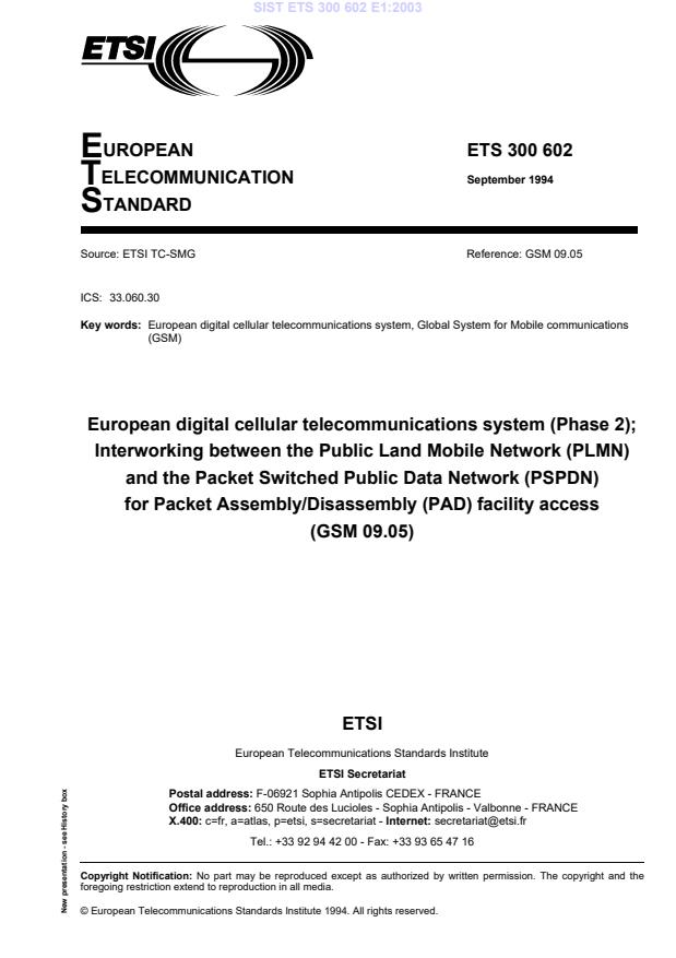 SIST ETS 300 602 E1:2003