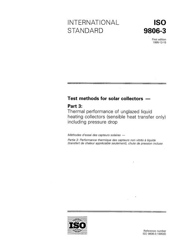 ISO 9806-3:1995 - Test methods for solar collectors