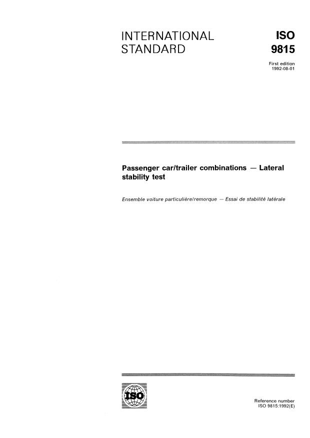 ISO 9815:1992 - Passenger-car/trailer combinations -- Lateral stability test
