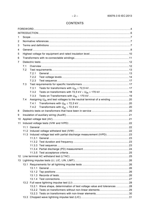 IEC 60076-3:2013 IEC 60076-3:2013 - Power transformers - Part 3: Insulation levels, dielectric tests and external clearances in air - Page 4 preview