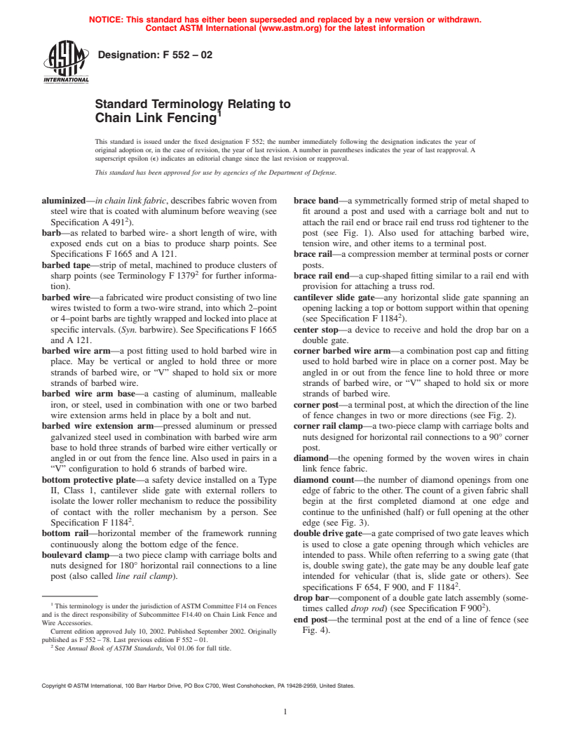 ASTM F552-02 - Standard Terminology Relating to Chain Link Fencing