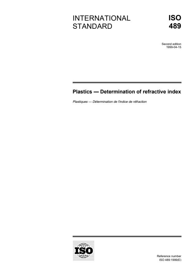 ISO 489:1999 - Plastics -- Determination of refractive index