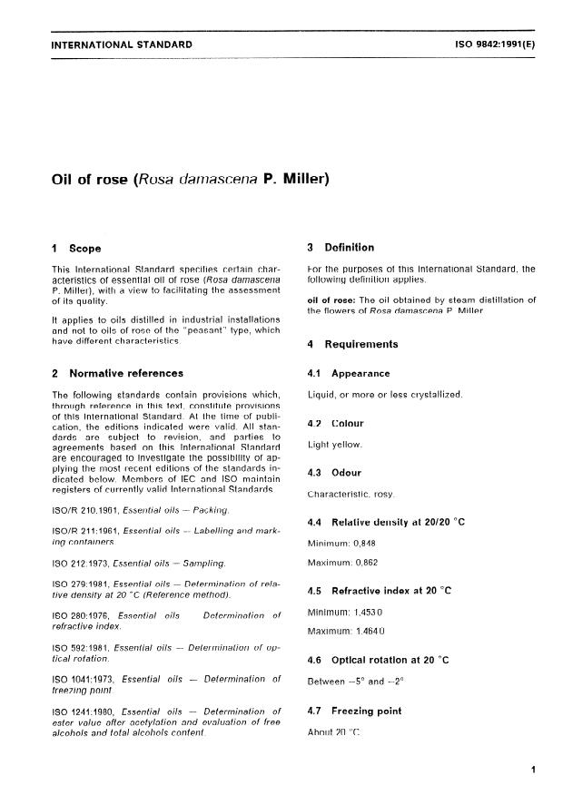 ISO 9842:1991 - Oil of rose (Rosa damascena P.Miller)