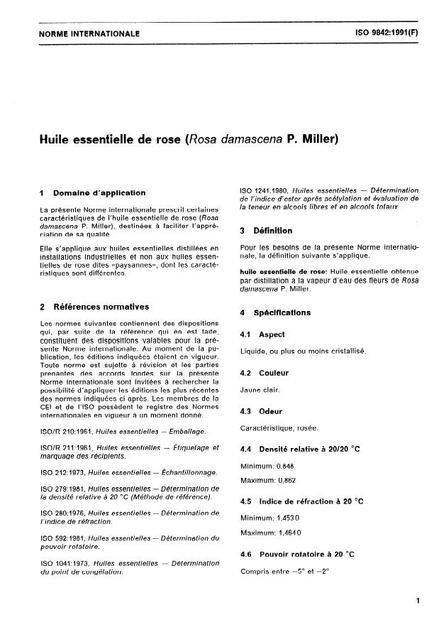 ISO 9842:1991 - Huile essentielle de rose (Rosa damascena P.Miller)