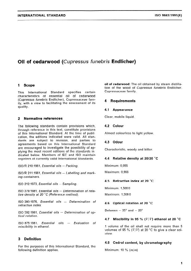 ISO 9843:1991 - Oil of cedarwood (Cupressus funebris Endlicher)