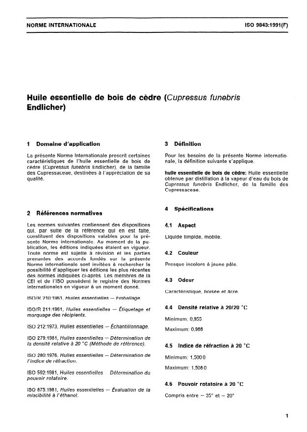 ISO 9843:1991 - Huile essentielle de bois de cedre (Cupressus funebris Endlicher)