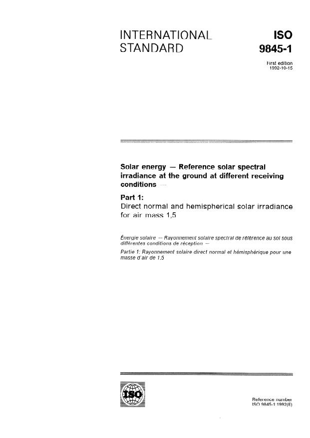 ISO 9845-1:1992 - Solar energy -- Reference solar spectral irradiance at the ground at different receiving conditions