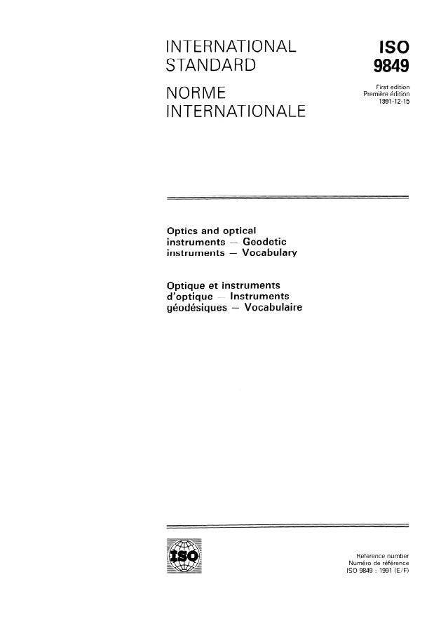 ISO 9849:1991 - Optics and optical instruments -- Geodetic instruments -- Vocabulary