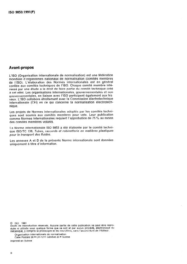 ISO 9853:1991 ISO 9853:1991 - Raccords moulés en poly(chlorure de vinyle) non plastifié (PVC-U) pour canalisations avec pression — Essai a l'écrasement
Released:6/20/1991 - Page 2 preview