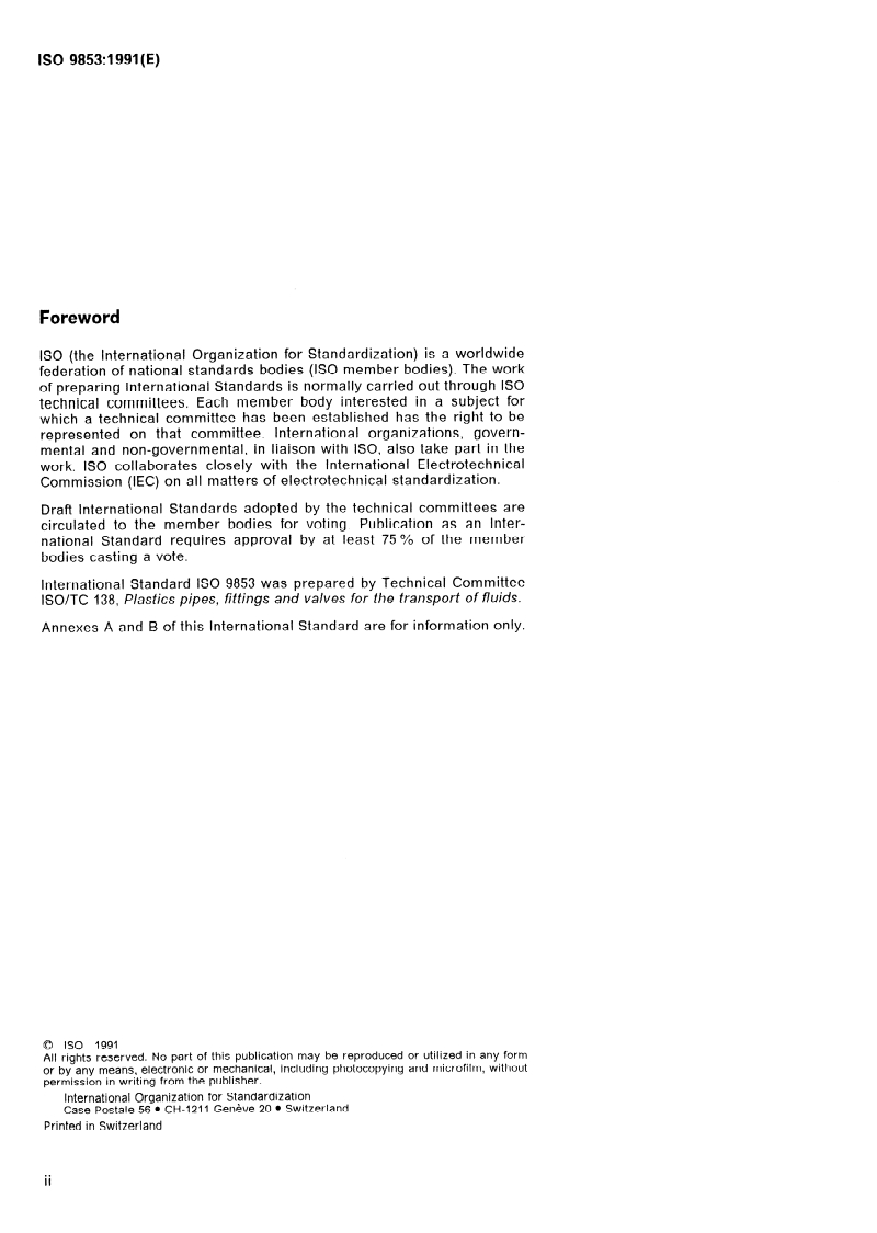 SIST ISO 9853:1995 ISO 9853:1991 - Injection-moulded unplasticized poly(vinyl chloride) (PVC-U) fittings for pressure pipe systems — Crushing test
Released:6/20/1991 - Page 2 preview