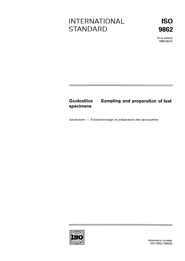 ISO 9862:1990 - Geotextiles -- Sampling and preparation of test specimens