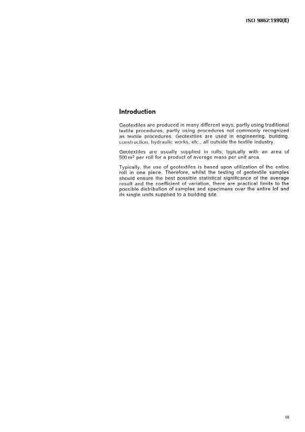ISO 9862:1990 - Geotextiles -- Sampling and preparation of test specimens