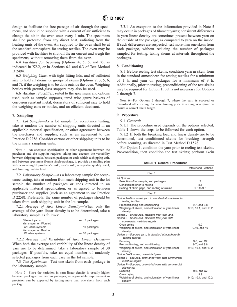 ASTM D1907-97 - Standard Test Method for Linear Density of Yarn (Yarn Number) by the Skein Method