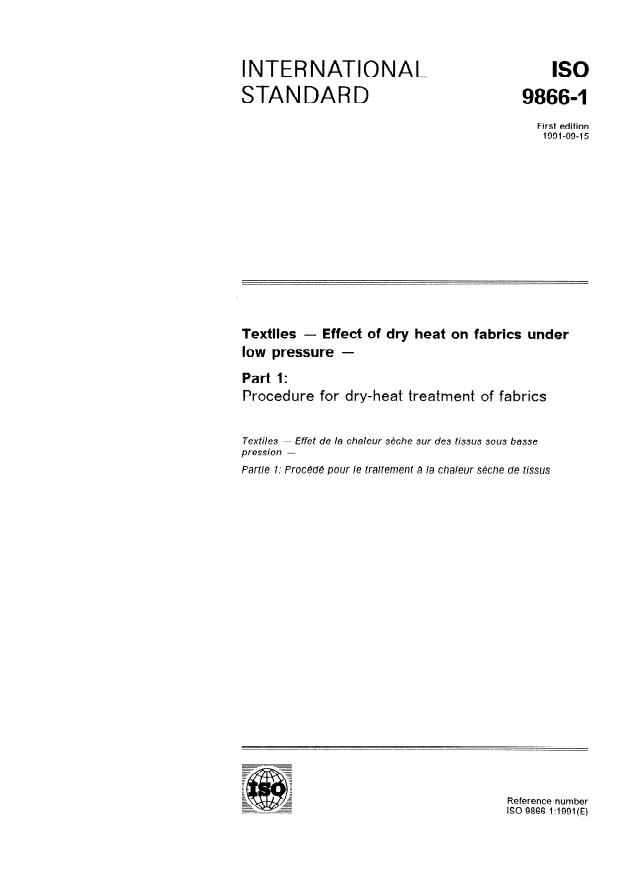 ISO 9866-1:1991 - Textiles -- Effect of dry heat on fabrics under low pressure