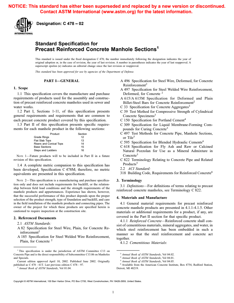 ASTM C478-02 - Standard Specification for Precast Reinforced Concrete Manhole Sections