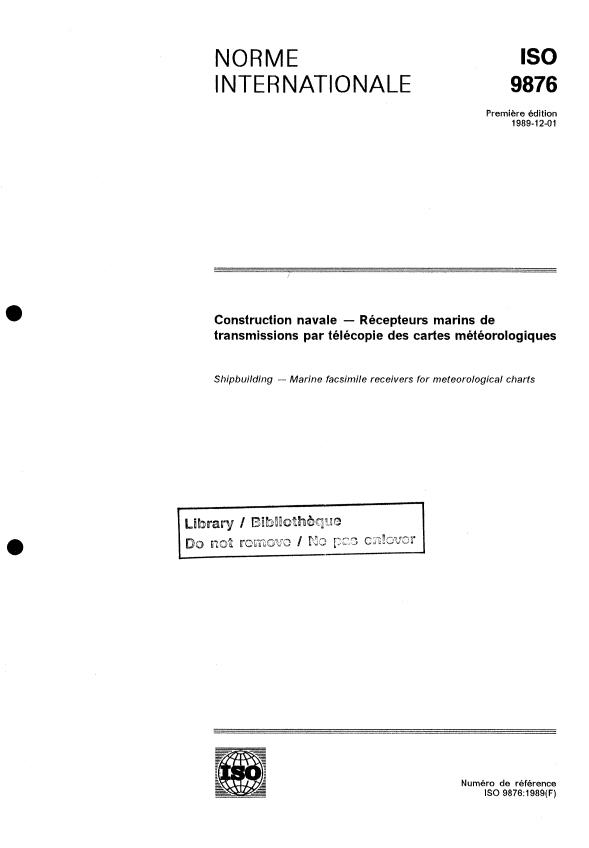 ISO 9876:1989 - Shipbuilding -- Marine facsimile receivers for meteorological charts