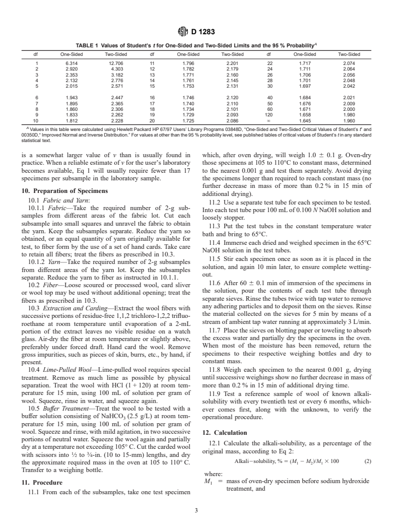 ASTM D1283-85(1995)e1 - Standard Test Method for Alkali-Soluability of Wools