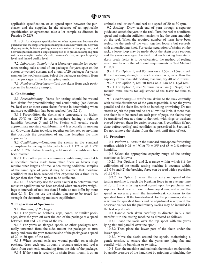 ASTM D1578-93 - Standard Test Method for Breaking Strength of Yarn in Skein Form