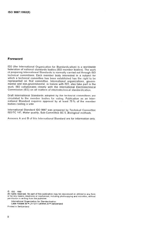 ISO 9887:1992 ISO 9887:1992 - Water quality -- Evaluation of the aerobic biodegradability of organic compounds in an aqueous medium -- Semi-continuous activated sludge method (SCAS) - Page 2 preview