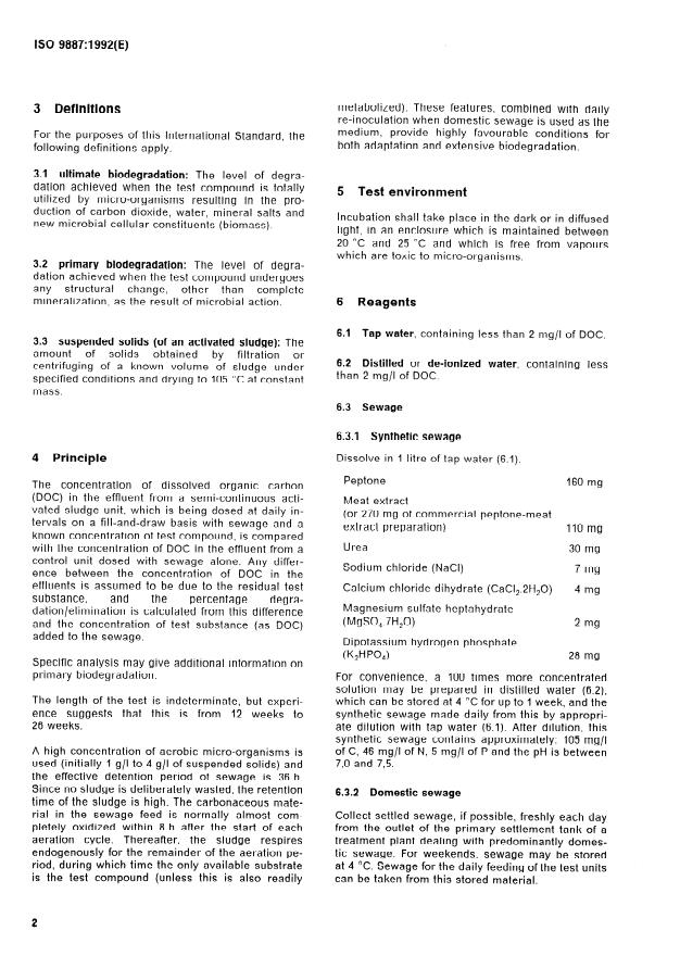 ISO 9887:1992 ISO 9887:1992 - Water quality -- Evaluation of the aerobic biodegradability of organic compounds in an aqueous medium -- Semi-continuous activated sludge method (SCAS) - Page 4 preview