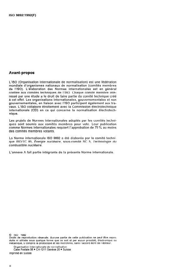 ISO 9892:1992 ISO 9892:1992 - Métal d'uranium, poudre et pastilles frittées de dioxyde d'uranium, et solutions de nitrate d'uranyle -- Détermination de la teneur en fluor -- Méthode de l'électrode sélective des ions fluorure - Page 2 preview