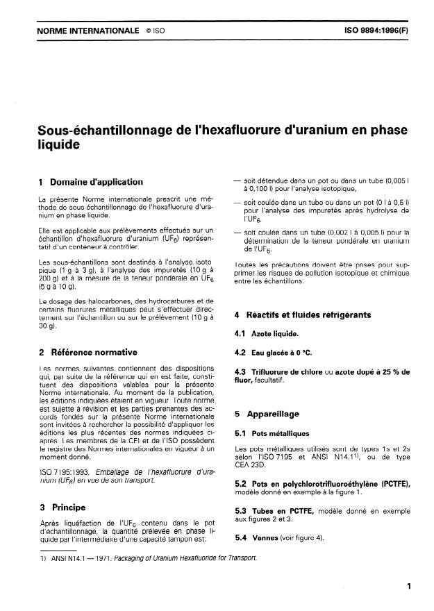 ISO 9894:1996 - Sous-échantillonnage de l'hexafluorure d'uranium en phase liquide