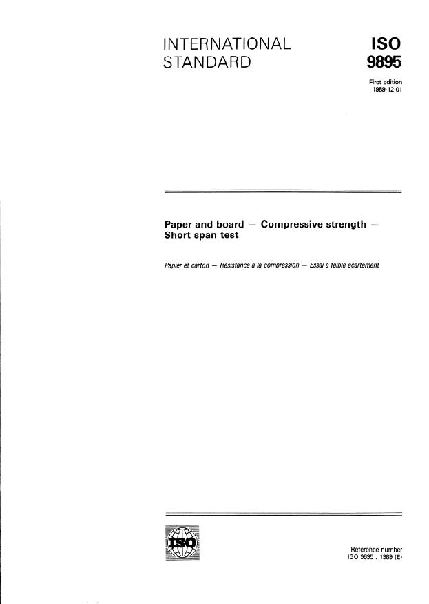 ISO 9895:1989 - Paper and board -- Compressive strength -- Short span test