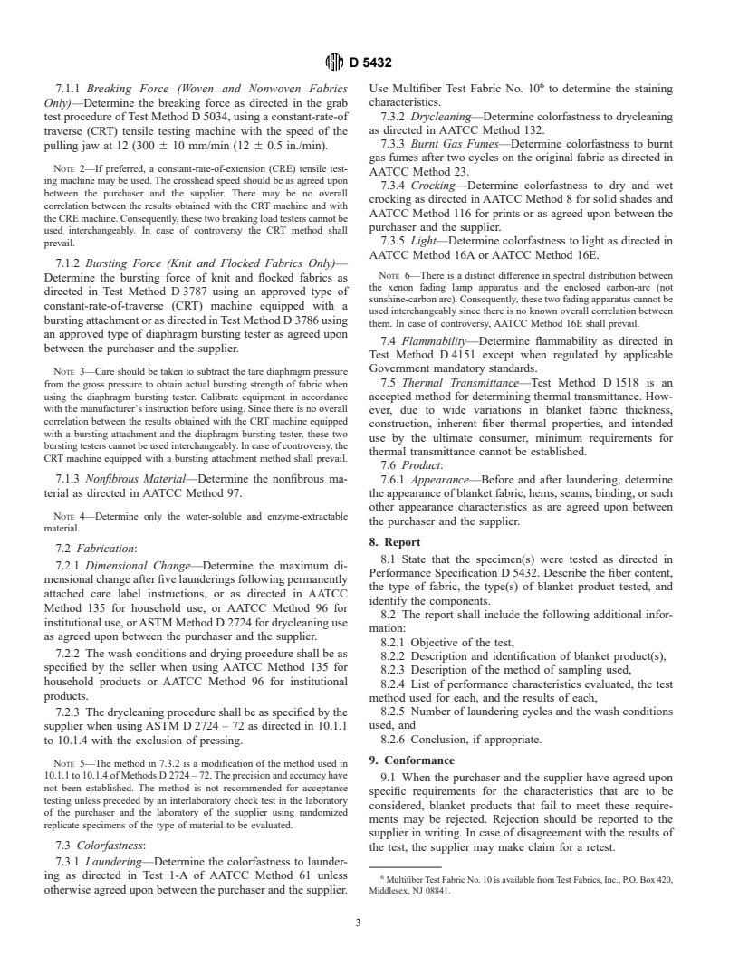 ASTM D5432-93 - Standard Performance Specification for Blanket Products for Institutional and Household Use