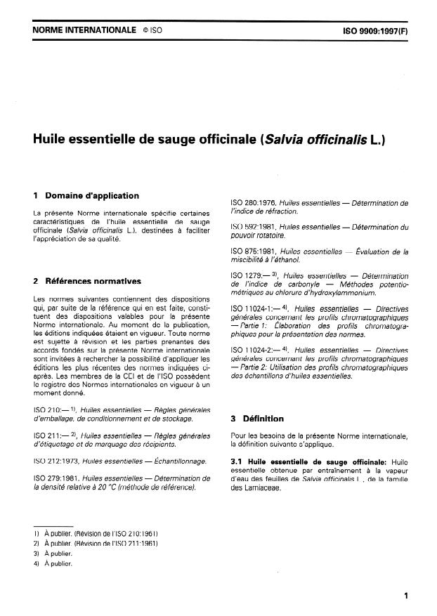 ISO 9909:1997 - Huile essentielle de sauge officinale (Salvia officinalis L.)