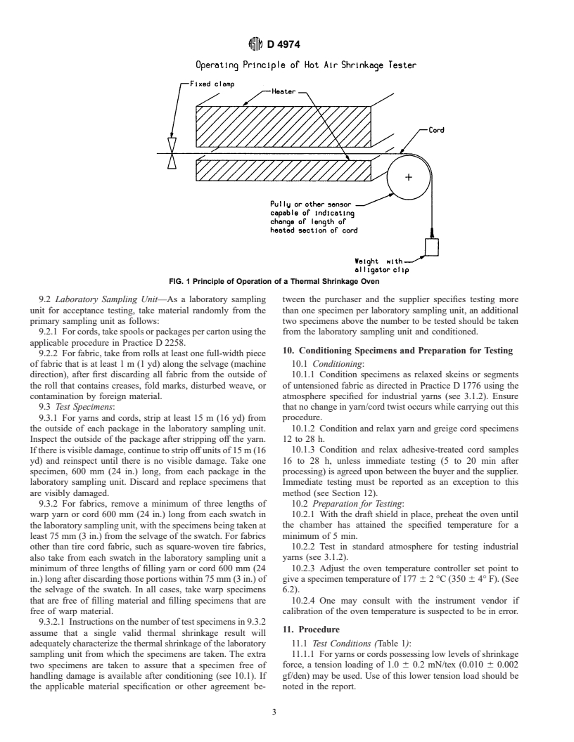 ASTM D4974-99 - Standard Test Method for Thermal Shrinkage of Yarn and Cord Using a Thermal Shrinkage Oven