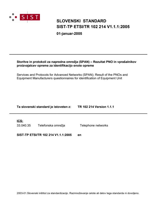 TP ETSI/TR 102 214 V1.1.1:2005