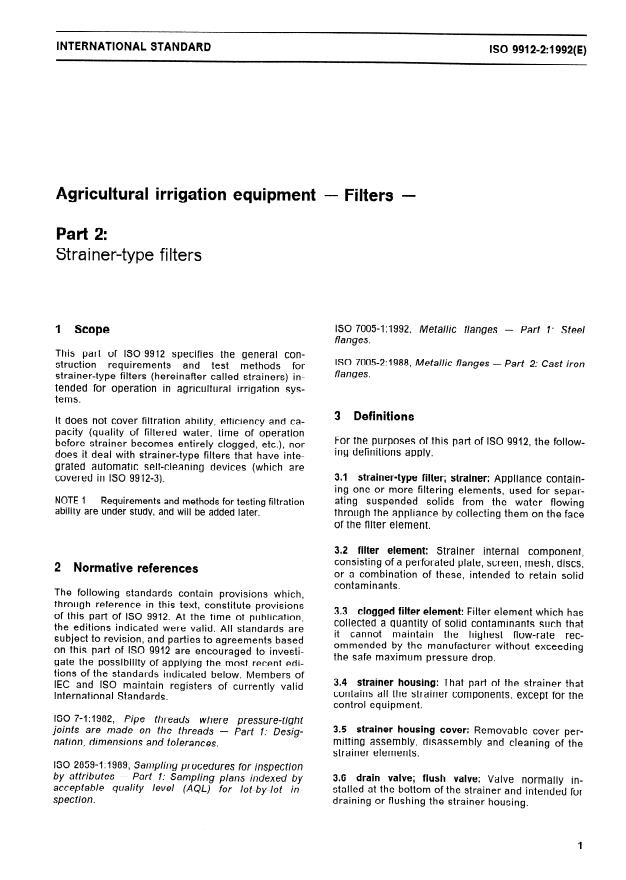 ISO 9912-2:1992 - Agricultural irrigation equipment -- Filters
