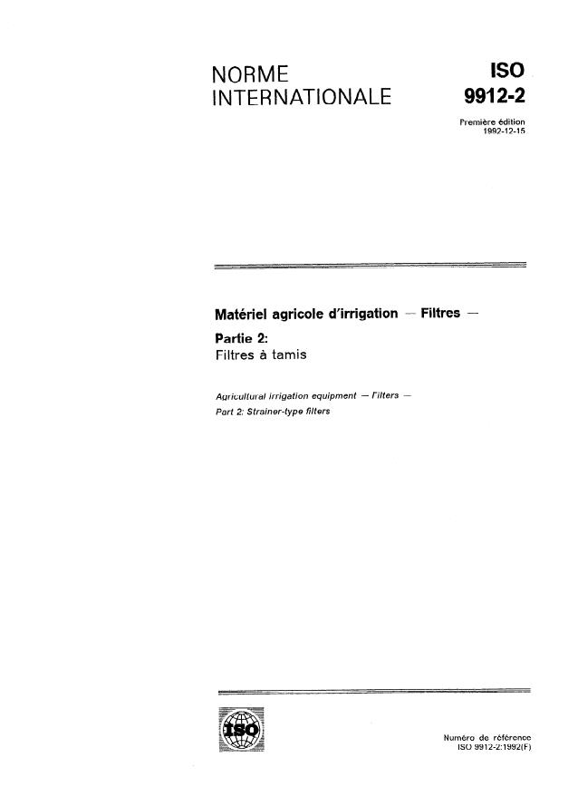 ISO 9912-2:1992 - Matériel agricole d'irrigation -- Filtres