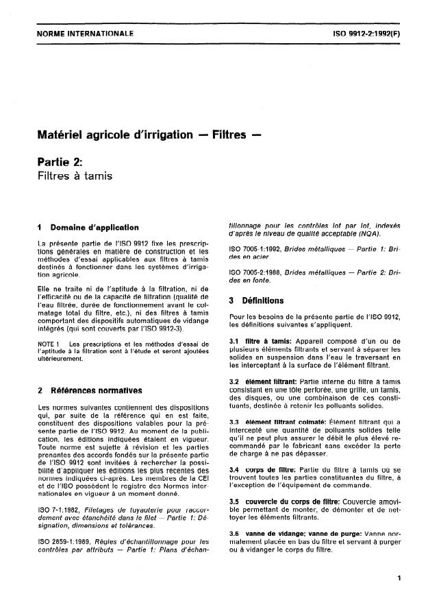 ISO 9912-2:1992 - Matériel agricole d'irrigation -- Filtres