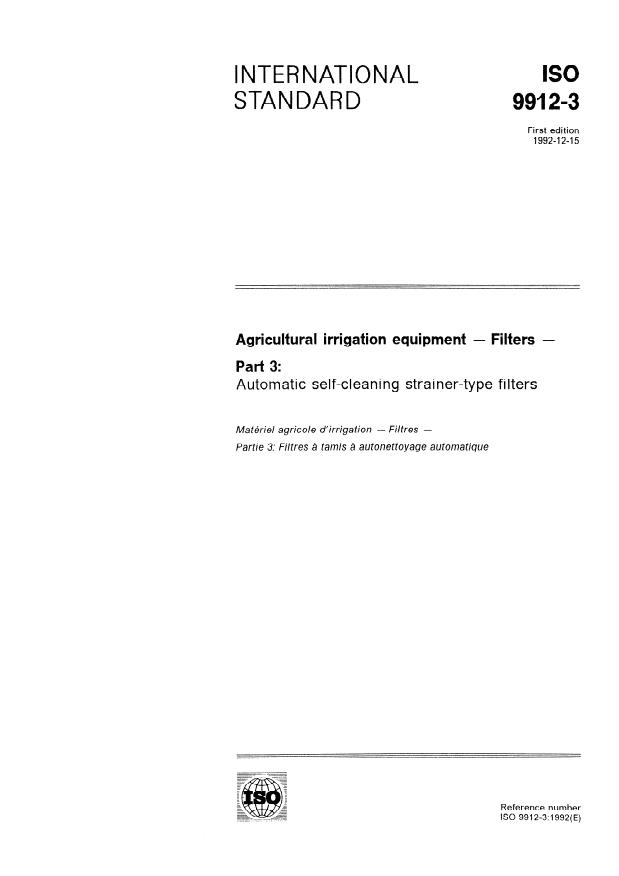 ISO 9912-3:1992 - Agricultural irrigation equipment -- Filters