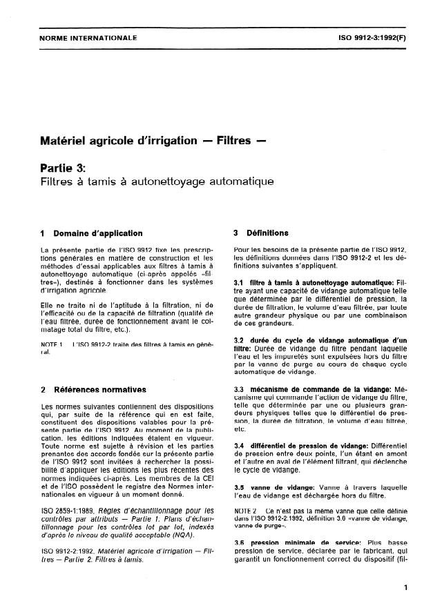 ISO 9912-3:1992 - Matériel agricole d'irrigation -- Filtres