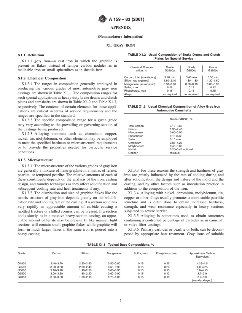 ASTM A159-83(2001) - Standard Specification for Automotive Gray Iron Castings