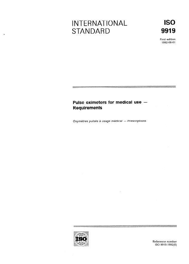 ISO 9919:1992 - Pulse oximeters for medical use -- Requirements